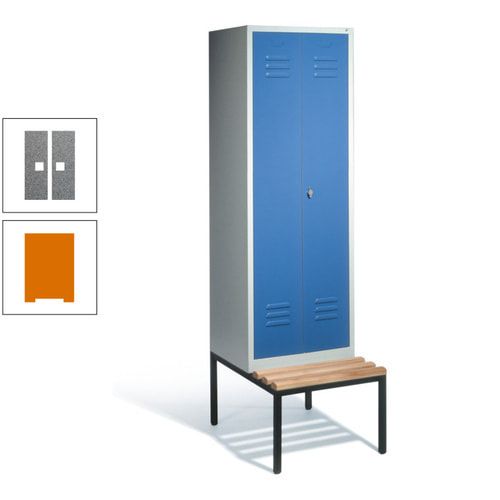 Doppel-Spindschrank, Buche Sitzbank untergebaut, 2 Abteile a 300 mm, Korpus lichtgrau, Tür anthrazitgrau, 2.090 x 610 x 815 mm (HxBxT)