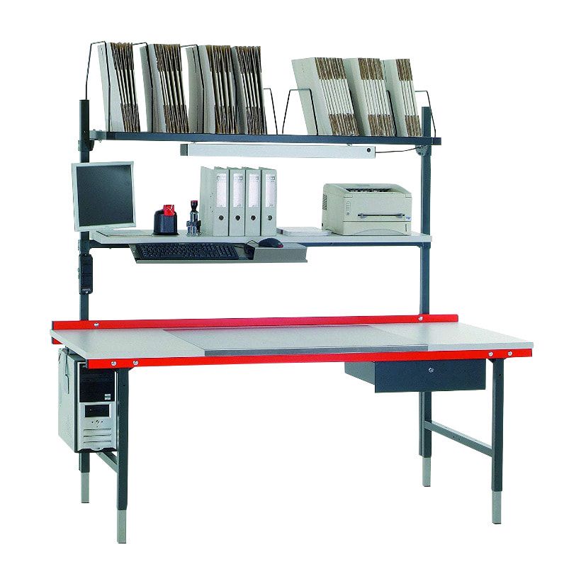 Packtisch - Traglast 300 kg - höhenverstellbar 690-960 mm - 1.600 x 800 mm (BxT) - anthrazit/rubinrot