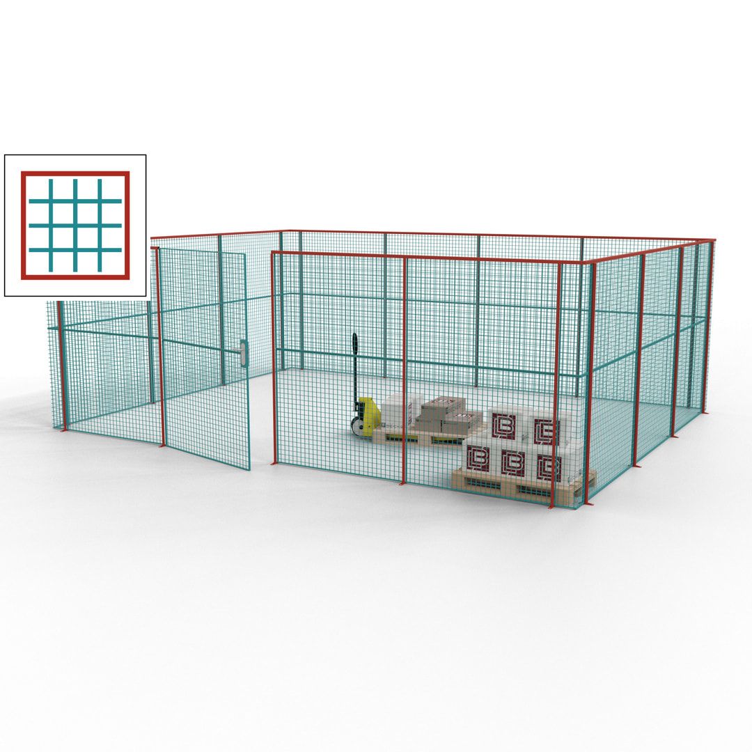 Maschinen Schutzgitter - Hallentrennwand - Sicherheitszaun - Tür - 21 m - 2.200 x 6.400 x 4.900 mm (HxBxT) - enzianblau