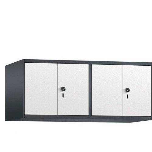 Aufsatzschrank, Schrankaufsatz, Türen paarweise, 4 Fächer a 300 mm, Farbe Pastellgelb, Tür anthrazitgrau, 500 x 1.200 x 500 mm (HxBxT)