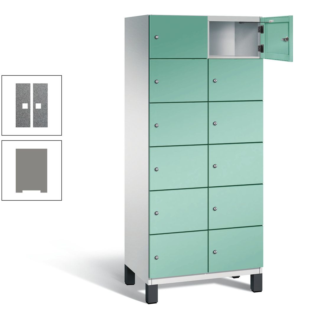 Fächerschrank, Stahlschrank, 12 Fächer, Türöffnungsbegrenzer, Füße, 1.980 x 800 x 525 mm (HxBxT), Korpus anthrazitgrau, Front anthrazitgrau