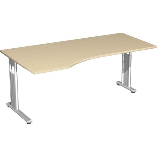 Eckschreibtisch, Bürotisch, Füße einseitig verkürzt, C-Fuß Flex, Ecke links, 720 x 1.800 x 1.000 mm (HxBxT), Gestell silber, Dekor Ahorn