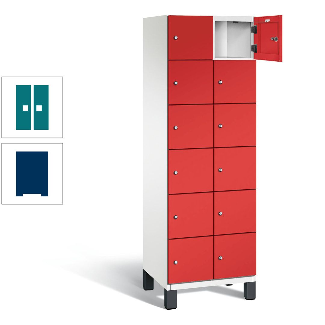 Fächerschrank, Stahlschrank, 12 Fächer, Türöffnungsbegrenzer, Füße, 1.980 x 600 x 525 mm (HxBxT), Korpus anthrazitgrau, Front anthrazitgrau