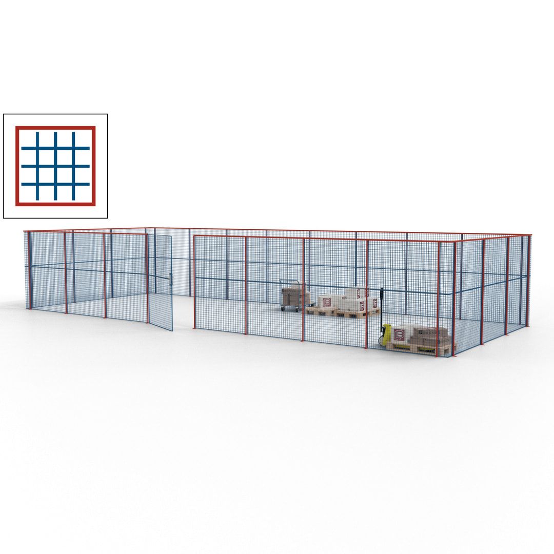 Maschinen Schutzgitter - Hallentrennwand - Sicherheitszaun - Tür - 33 m - 2.200 x 12.400 x 4.900 mm (HxBxT) - enzianblau