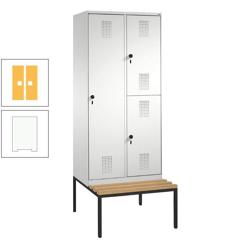 Garderobenschrank, Spind ein- und doppelstöckig Sitzbank, 2 Abteile, 3 Fächer, 2.090 x 800 x 500 mm (HxBxT), Front anthrazitgrau, Korpus anthrazitgrau