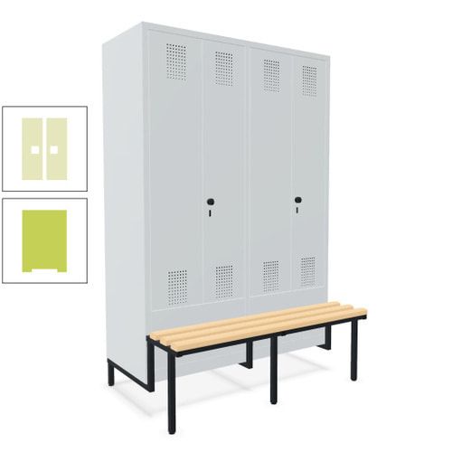Doppel-Spind, Garderobenschrank, Buche Sitzbank integriert, 4 Abteile 300 mm, Korpus anthrazitgrau, Tür anthrazitgrau, 1.850 x 1.200 x 815 mm (HxBxT)
