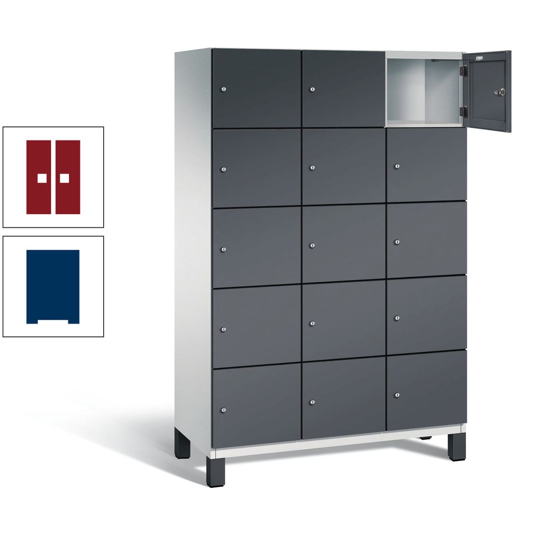 Fächerschrank, Stahlschrank, 15 Fächer, Türöffnungsbegrenzer, Füße, 1.980 x 1.200 x 525 mm (HxBxT), Korpus anthrazitgrau, Front anthrazitgrau