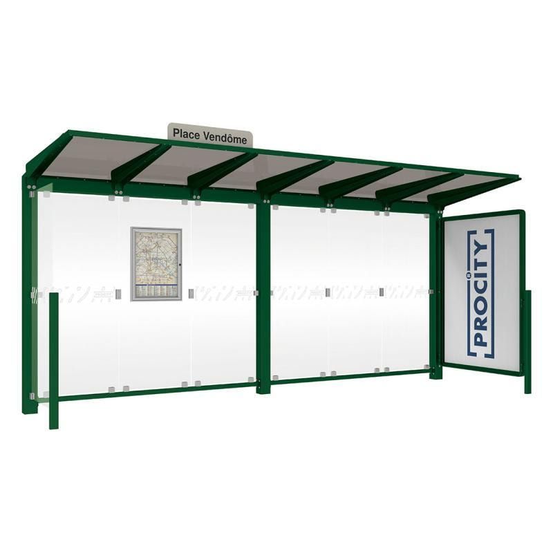 Buswartehalle - Unterstand - Fahrplankasten - Haltestellenschild - Seitenwand - Schaukasten - 2.390 x 5.000 x 1.500 mm (HxBxT) - enzianblau