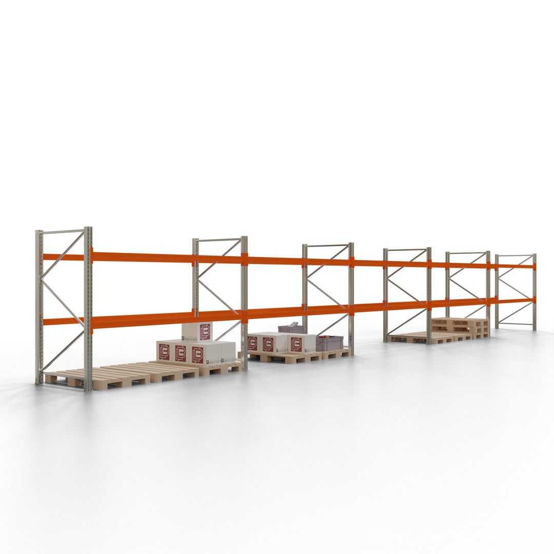 Palettenregal - 1,5 t - 2,0 x 11,3 x 1,1 m - 4 Felder - Schwerlastregal VKfrei