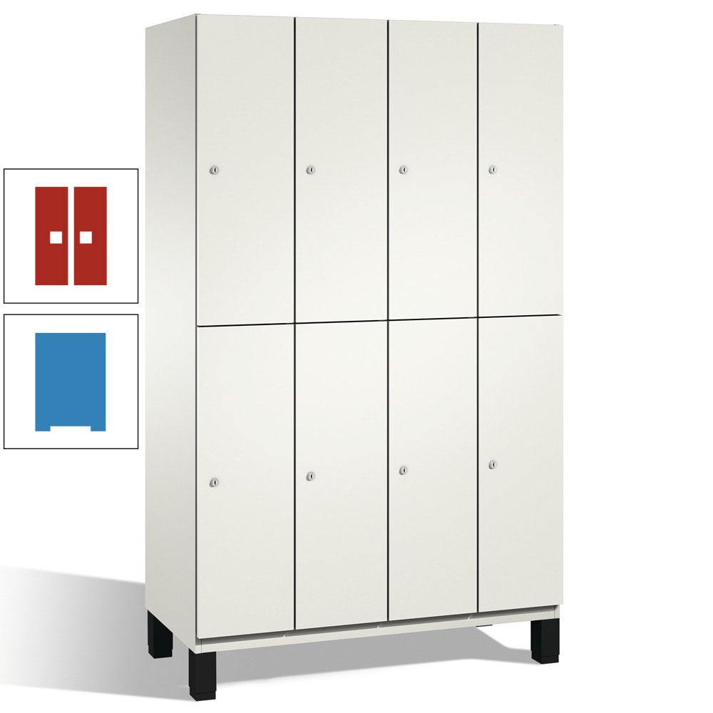 Fächerschrank, Stahlschrank, doppelstöckig, 8 Fächer, mit Füßen, Korpus enzianblau, Tür Fernblau, 1.980 x 1.200 x 525 mm (HxBxT)