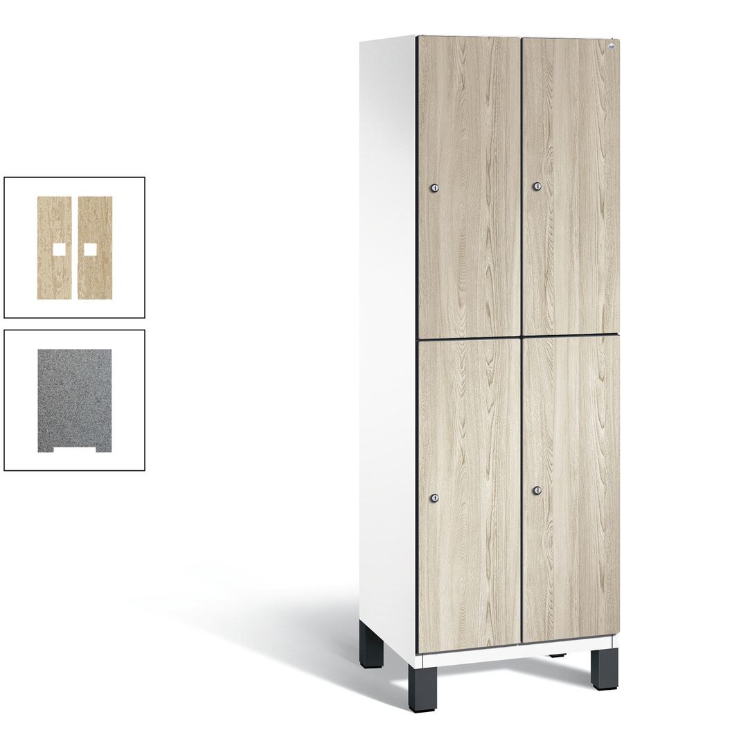 Fächerschrank, Garderobenschrank, mit Füßen, 2 Abteile, 1.980 x 600 x 525 mm (HxBxT), Korpus anthrazitgrau, Tür Donau-Ahorn