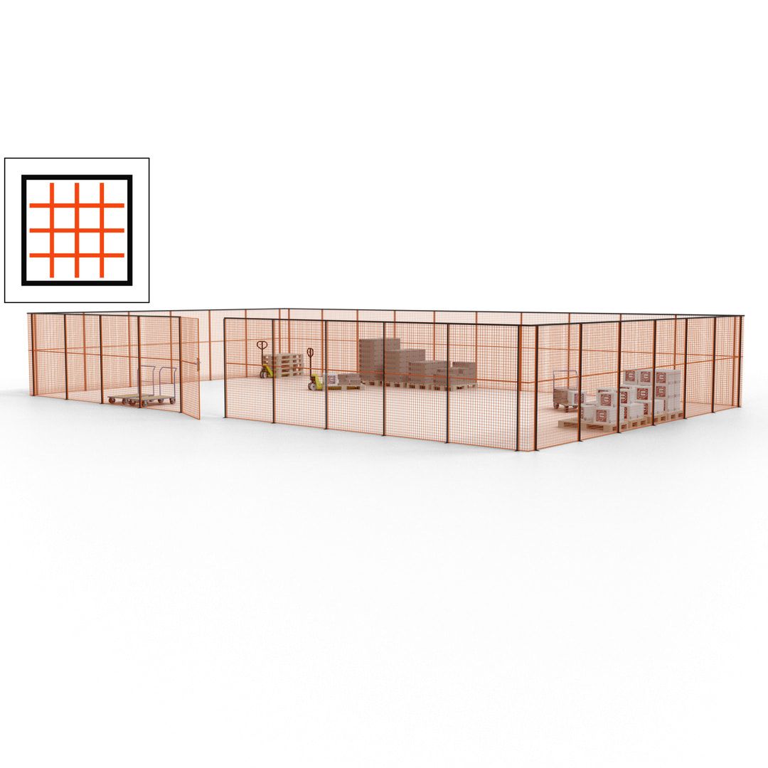 Maschinen Schutzgitter - Hallentrennwand - Sicherheitszaun - Tür - 48 m - 2.200 x 15.400 x 9.400 mm (HxBxT) - enzianblau