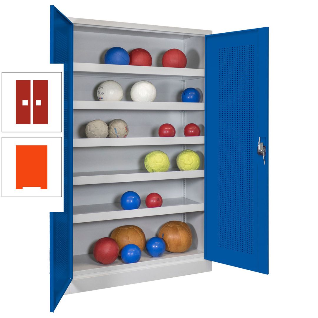 Ballschrank - Lochfeldtüren - 5 Böden - 1.950x1.200x500 mm (HxBxT) - anthrazitgrau