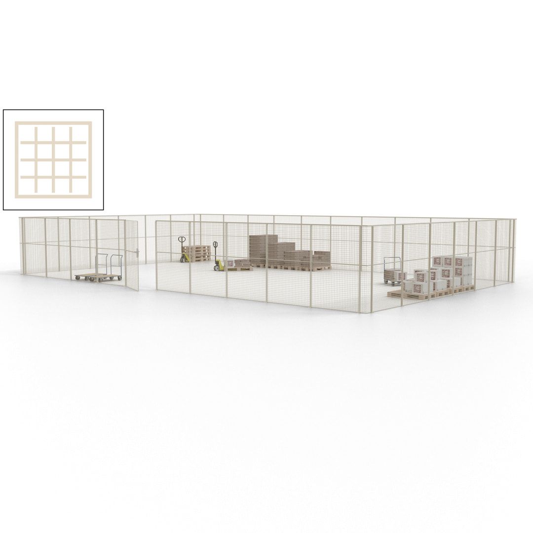 Maschinen Schutzgitter - Hallentrennwand - Sicherheitszaun - Tür - 48 m - 2.200 x 15.400 x 9.400 mm (HxBxT) - enzianblau