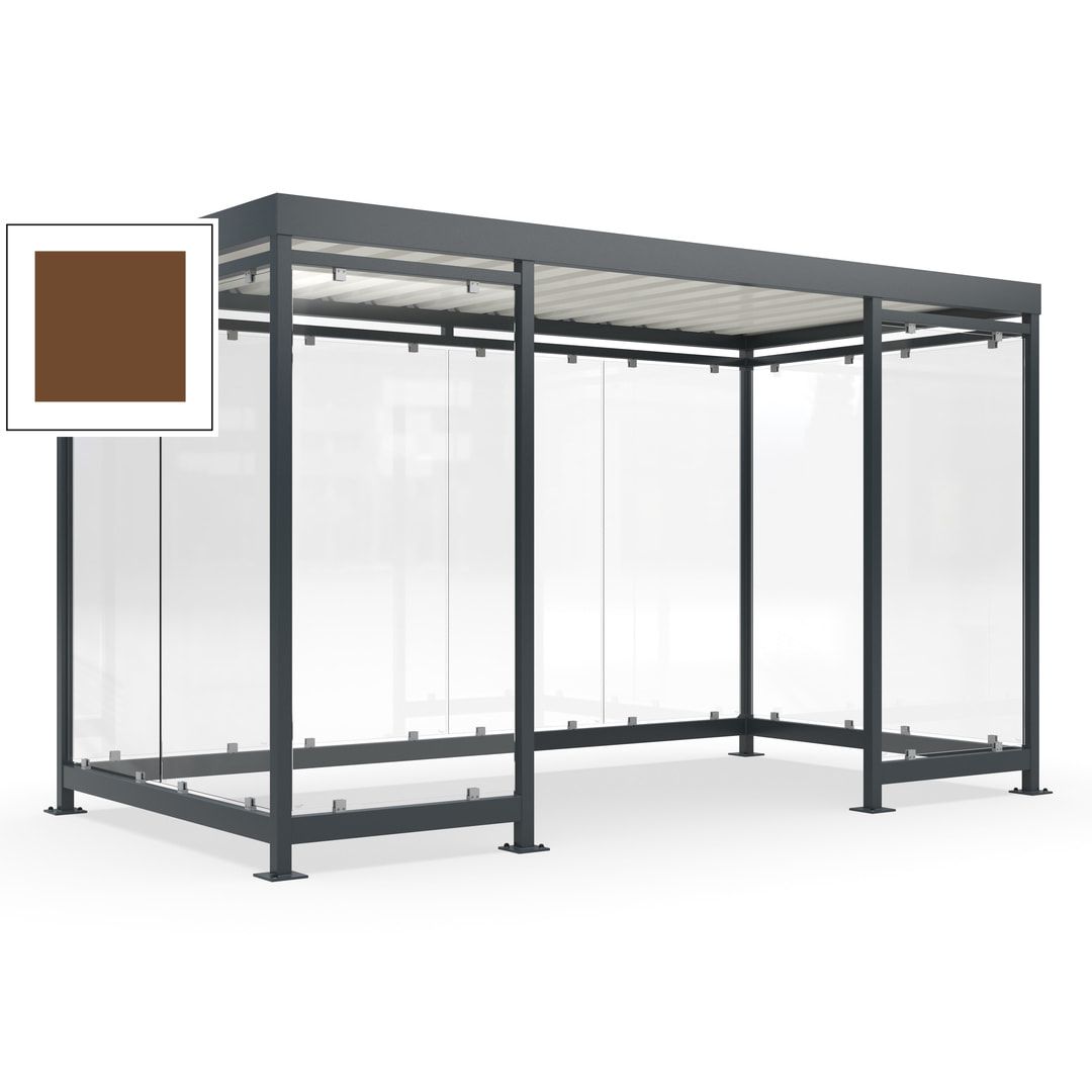 Fahrgastunterstand, Raucherunterstand, fertig montiert, Aufdübeln, 12-13 Personen, 2.510 x 4.195 x 2.165 mm (HxBxT), 10 Wände, Achatgrau