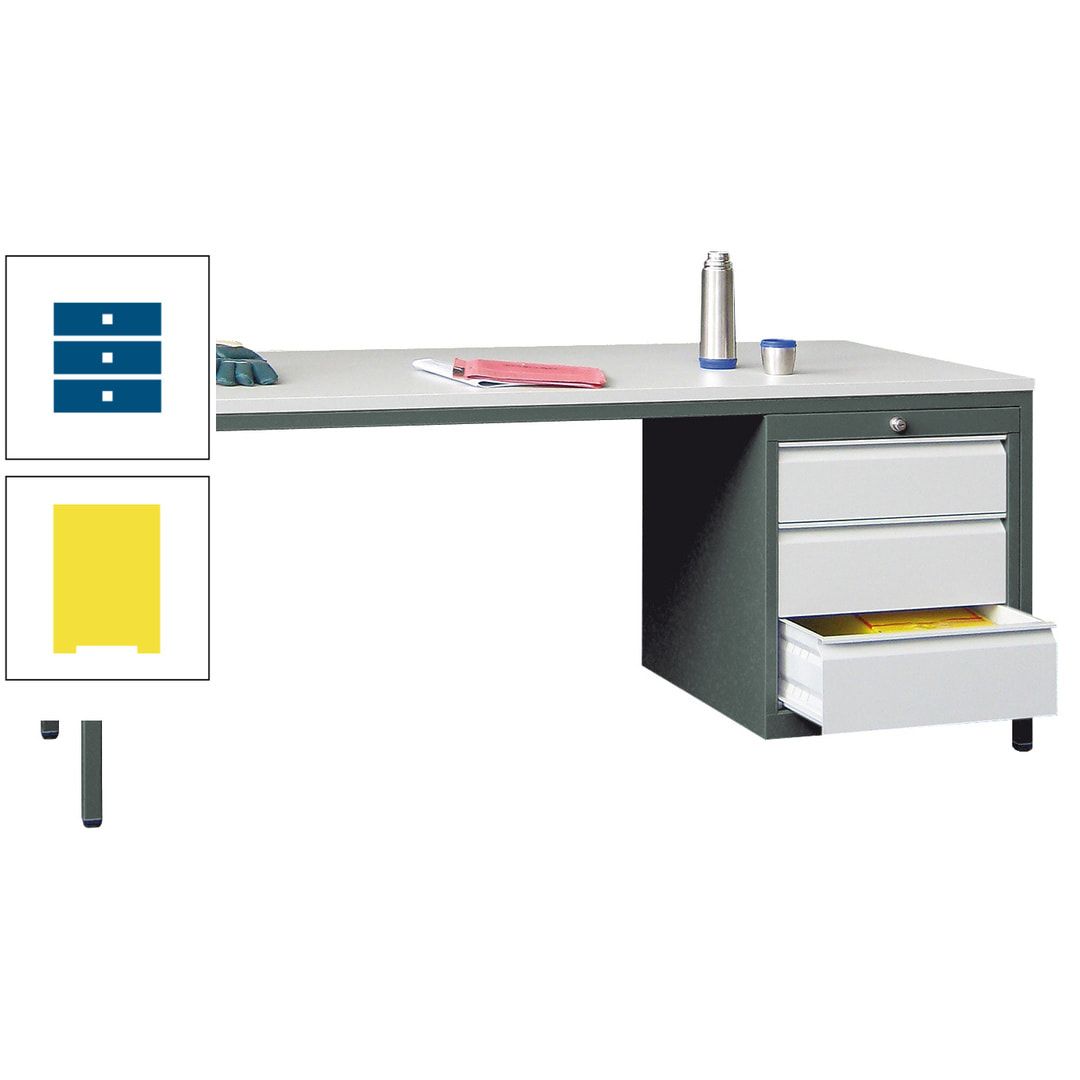 Meisterschreibtisch - 3 Schubladen 150 / 175 mm - 720 x 1.700 x 800 mm (HxBxT) - anthrazitgrau