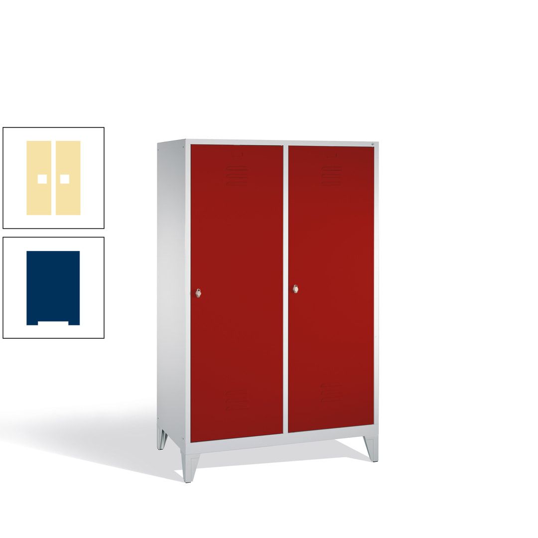 Doppel-Spind mit 2 Großtüren, Garderobenschrank mit Füßen, 4 Abteile a 300 mm, Korpus anthrazitgrau, Tür anthrazitgrau, 1.850 x 1.190 x 500 mm (HxBxT)