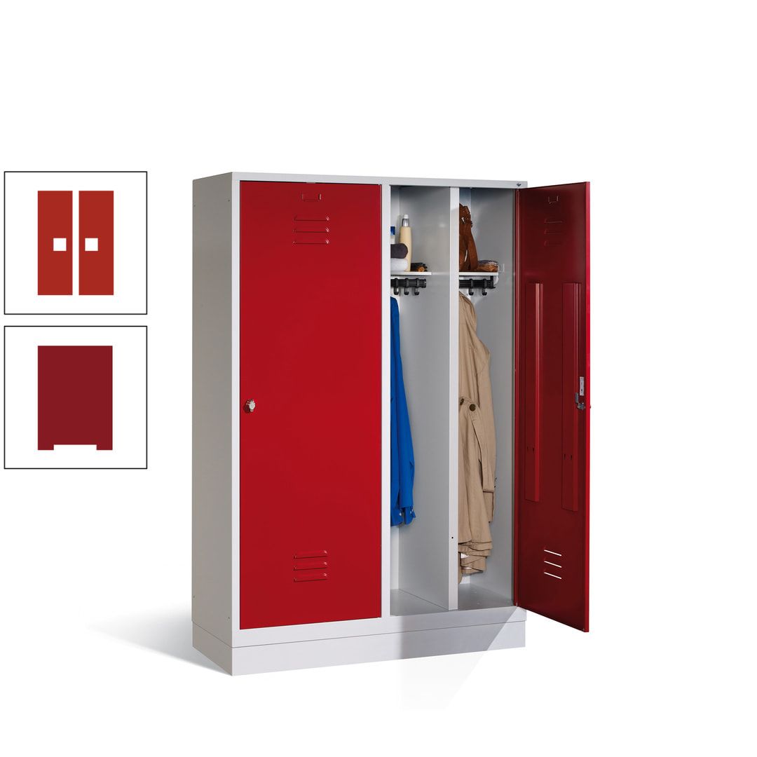 Doppel-Spind mit Großtüren, Garderobenschrank mit Sockel, 4 Abteile a 300 mm, Korpus anthrazitgrau, Tür anthrazitgrau, 1.800 x 1.190 x 500 mm (HxBxT)