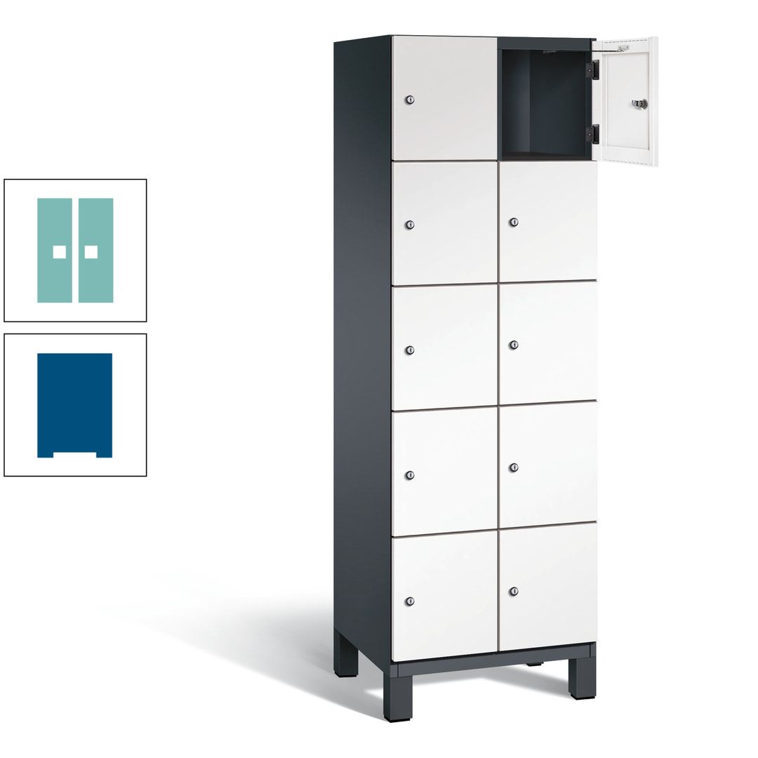 Fächerschrank, Stahlschrank, 10 Fächer, Türöffnungsbegrenzer, Füße, 1.980 x 600 x 525 mm (HxBxT), Korpus anthrazitgrau, Front anthrazitgrau
