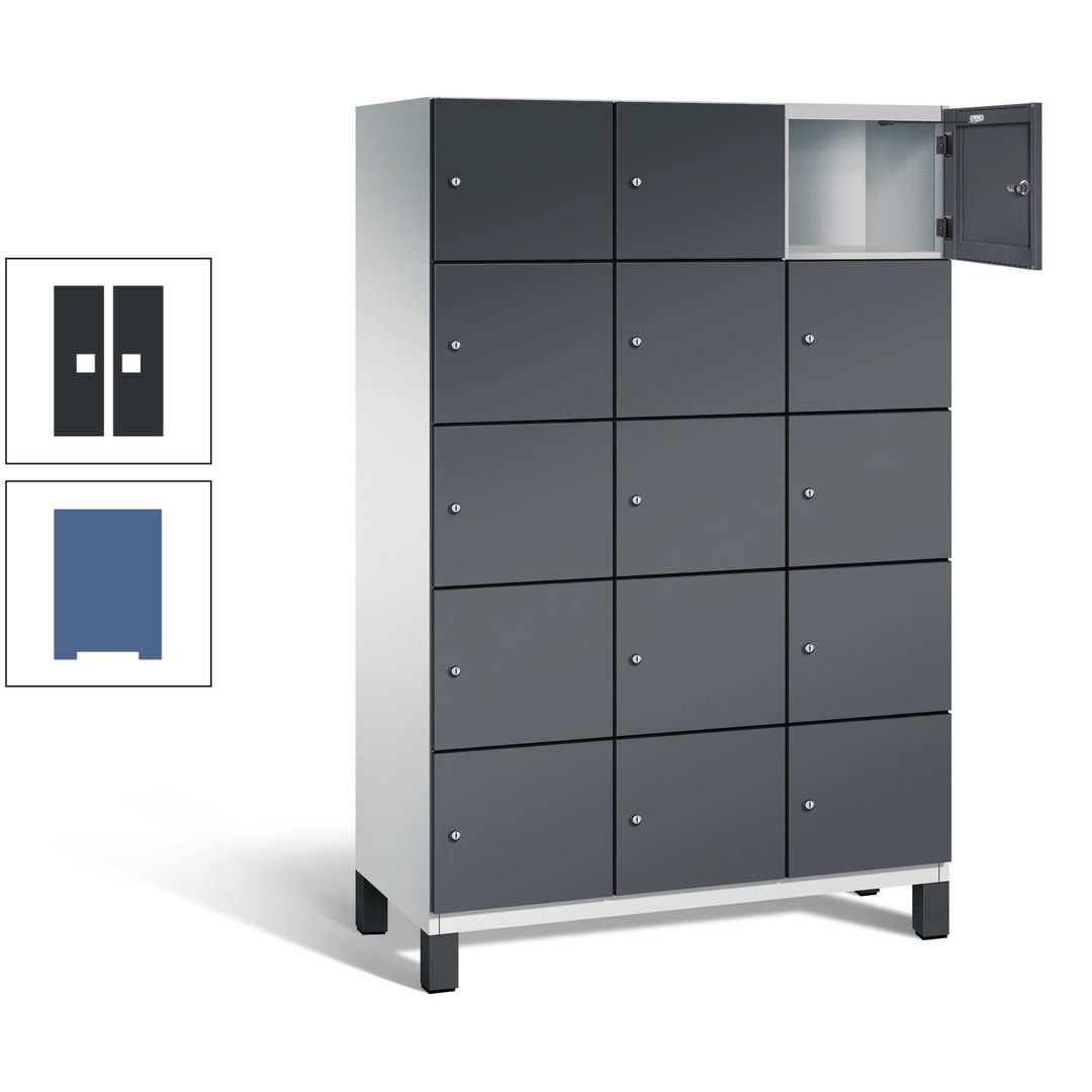 Fächerschrank, Stahlschrank, 15 Fächer, Türöffnungsbegrenzer, Füße, 1.980 x 1.200 x 525 mm (HxBxT), Korpus anthrazitgrau, Front anthrazitgrau