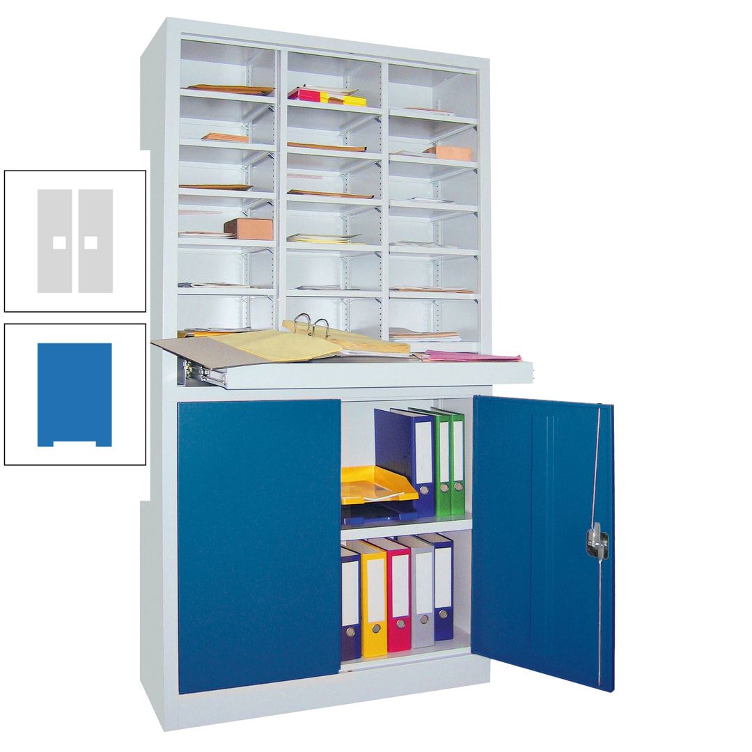 Aktenschrank - Büroschrank mit Sortierstation - 18 Fächer Ordnungsregal - Ausziehboden - 1.950 x 1.000 x 400 mm (HxBxT) - anthrazitgrau
