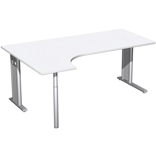 Eckschreibtisch, Ecke links, Füße einseitig verkürzt, C-Fuß Pro, 720 x 1.600 x 1.200 mm (HxBxT), Gestell silber, Dekor Ahorn