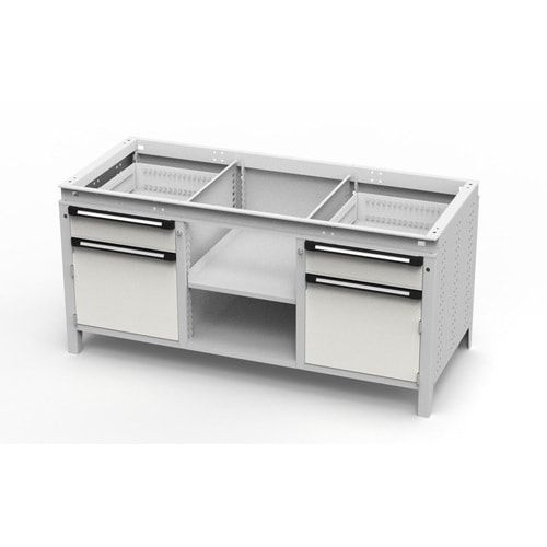 OTTOKIND Werkbank - bündig Arbeitsplatte - 850 x 1.695 x 750 mm (HxBxT) - 2 Schubladen - 2 Schränke - 2 Ablageböden - lichtgrau
