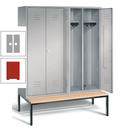 Doppel-Spindschrank, Buche Sitzbank untergebaut, 4 Abteile a 400 mm, Korpus lichtgrau, Tür anthrazitgrau, 2.090 x 1.590 x 815 mm (HxBxT)