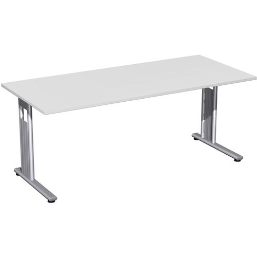 Schreibtisch mit einseitig verkürzt Füßen - C-Fuß Flex - Bürotisch - Konferenztisch - 720 x 1.200 x 800 mm (HxBxT) - Dekor Ahorn - Gestell silber