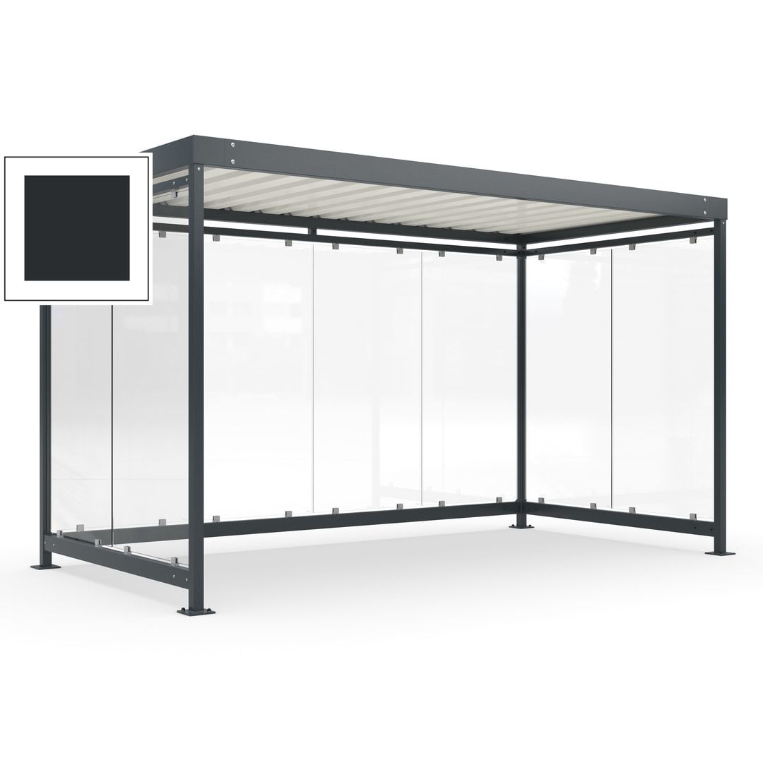 Fahrradunterstand, Fahrgastunterstand, Bushaltestelle, Bausatz, 12-13 Personen, 2.510 x 4.195 x 2.165 mm (HxBxT), 8 Wände, Achatgrau
