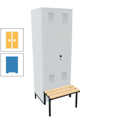 Doppel-Spind, Garderobenschrank, Buche Sitzbank integriert, 2 Abteile a 400 mm, Korpus anthrazitgrau, Tür anthrazitgrau, 1.850 x 800 x 815 mm (HxBxT)