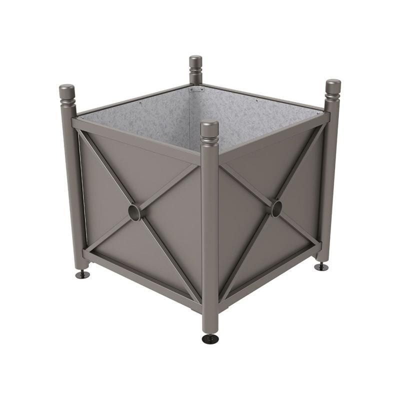 Pflanzbehälter, fvz.Stahl, innen feuerverzinkt, Verladungsgriffe, verstellbare Füße, Kopf Agora, 900 x 1.000 x 1.000 mm (HxBxT), enzianblau