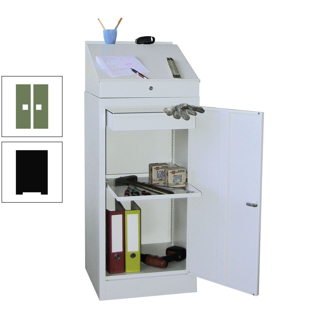 Stehpult mit Schrank - Vollblechtür - Zylinderschloss - 1 Einlegeboden, 1 Schublade - 1.270x500x500 mm (HxBxT) - anthrazitgrau