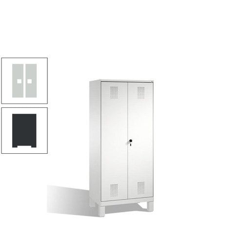 Doppel-Spind, Doppeltüren, Garderobenschrank mit Füßen, 2 Abteile a 400 mm, Korpus anthrazitgrau, Tür anthrazitgrau, 1.850 x 800 x 500 mm (HxBxT)