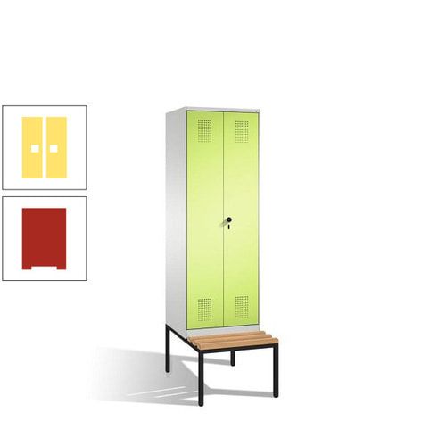 Doppel-Spind, Garderobenschrank, Buche Sitzbank untergebaut, 2 Abteile a 300 mm, Korpus anthrazitgrau, Tür anthrazitgrau, 2.090 x 600 x 815 mm (HxBxT)