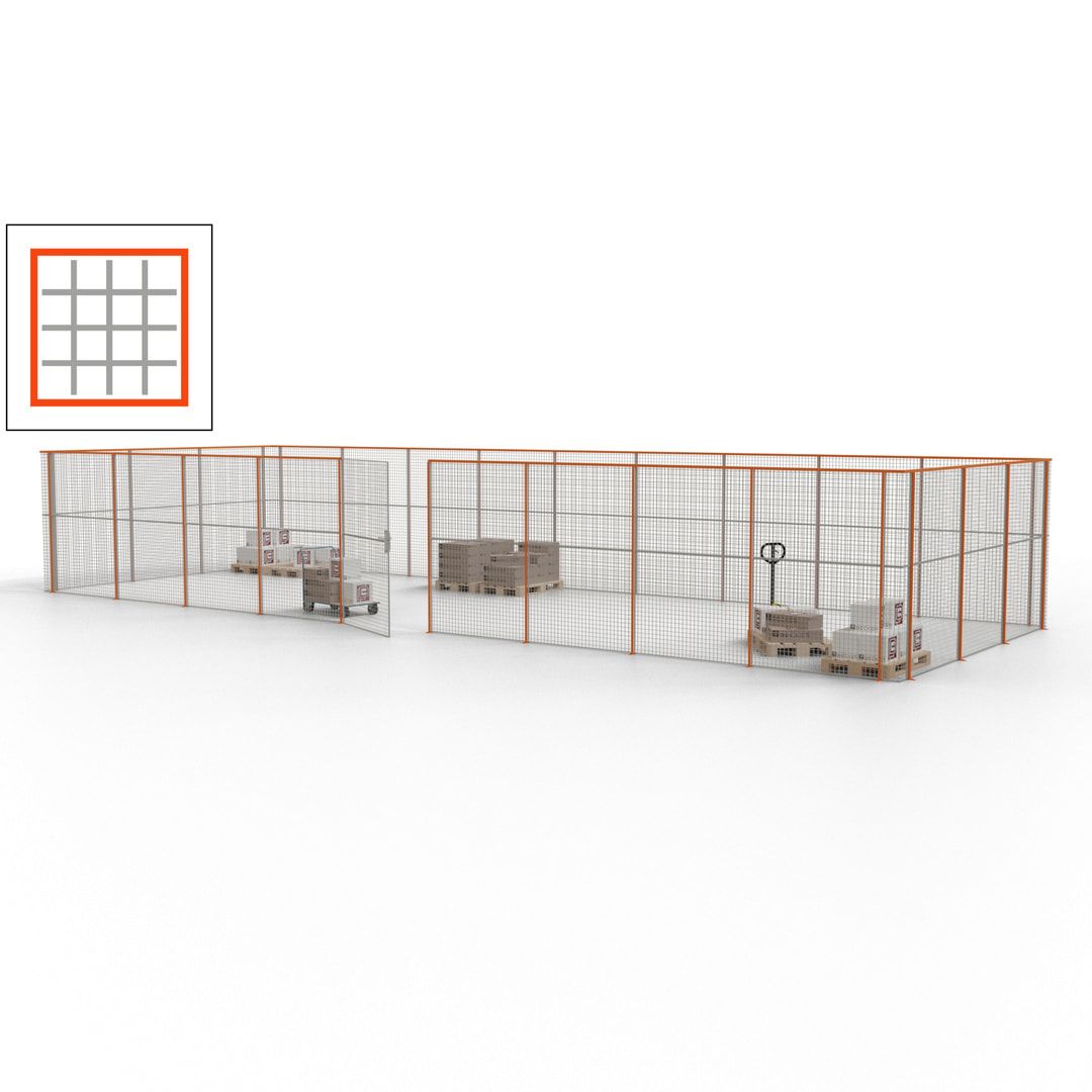 Maschinen Schutzgitter - Hallentrennwand - Sicherheitszaun - Tür - 36 m - 2.200 x 13.900 x 4.900 mm (HxBxT) - enzianblau
