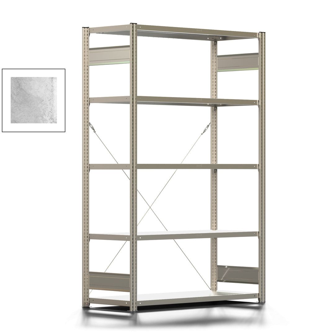 Fachbodenregal mit Tiefenriegel - 350 kg - 2.000 x 1.285 x 526 mm (HxBxT) - Anbauregal - 5 Böden - enzianblau - Lagerregal - Steckregal BERT