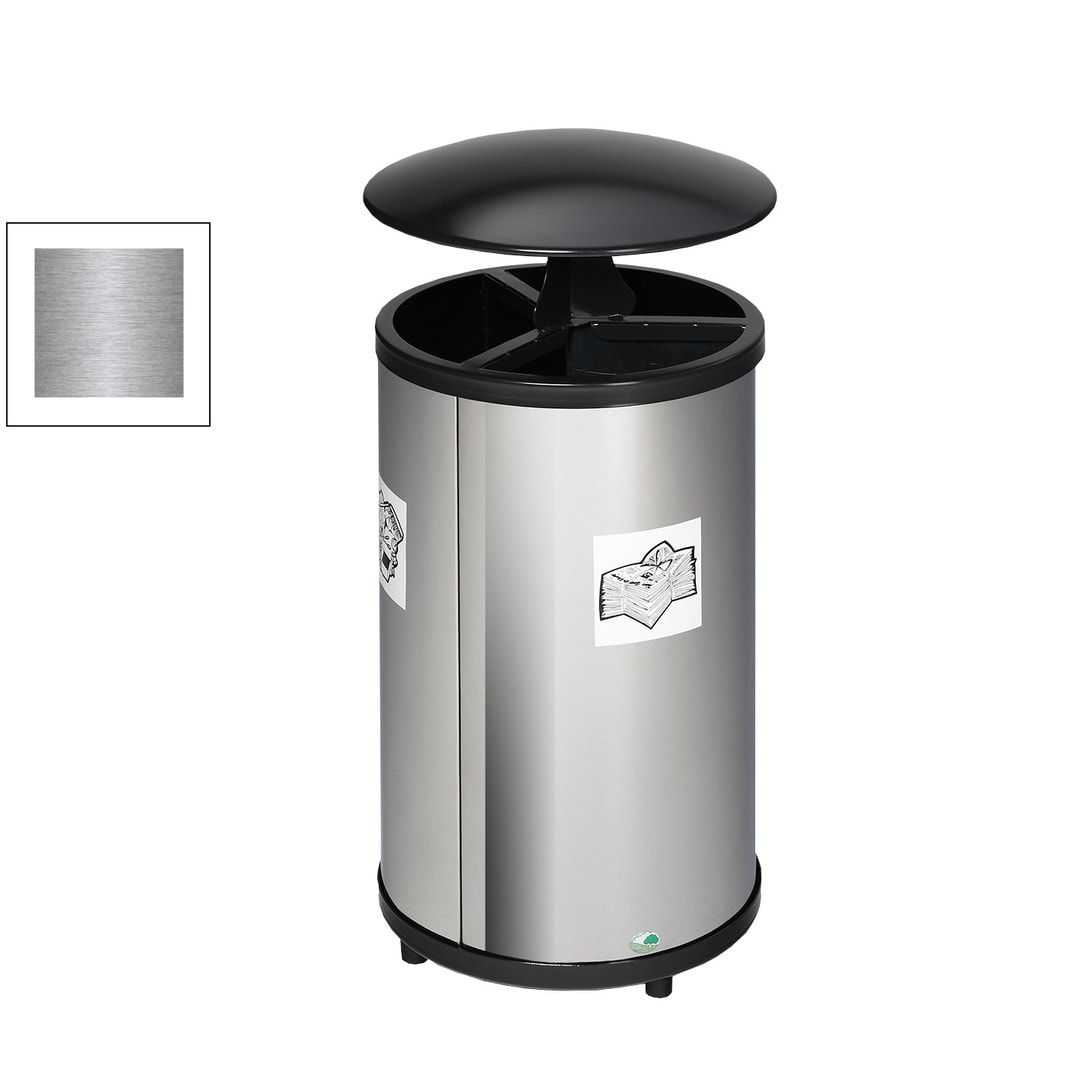 Runde Wertstoffstation mit Dach - Edelstahl - Volumen 3 x 30 l