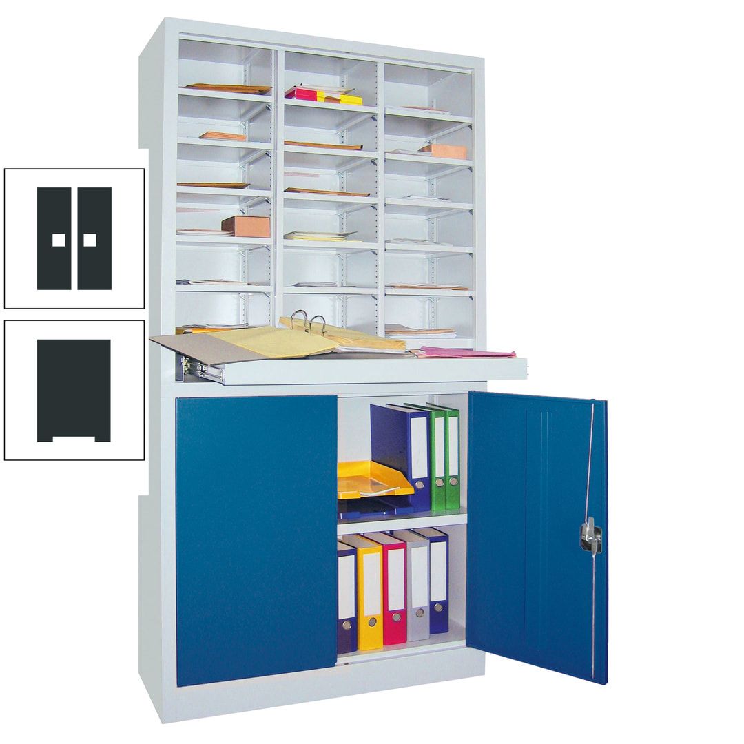 Aktenschrank - Büroschrank mit Sortierstation - 18 Fächer Ordnungsregal - Ausziehboden - 1.950 x 1.000 x 400 mm (HxBxT) - anthrazitgrau