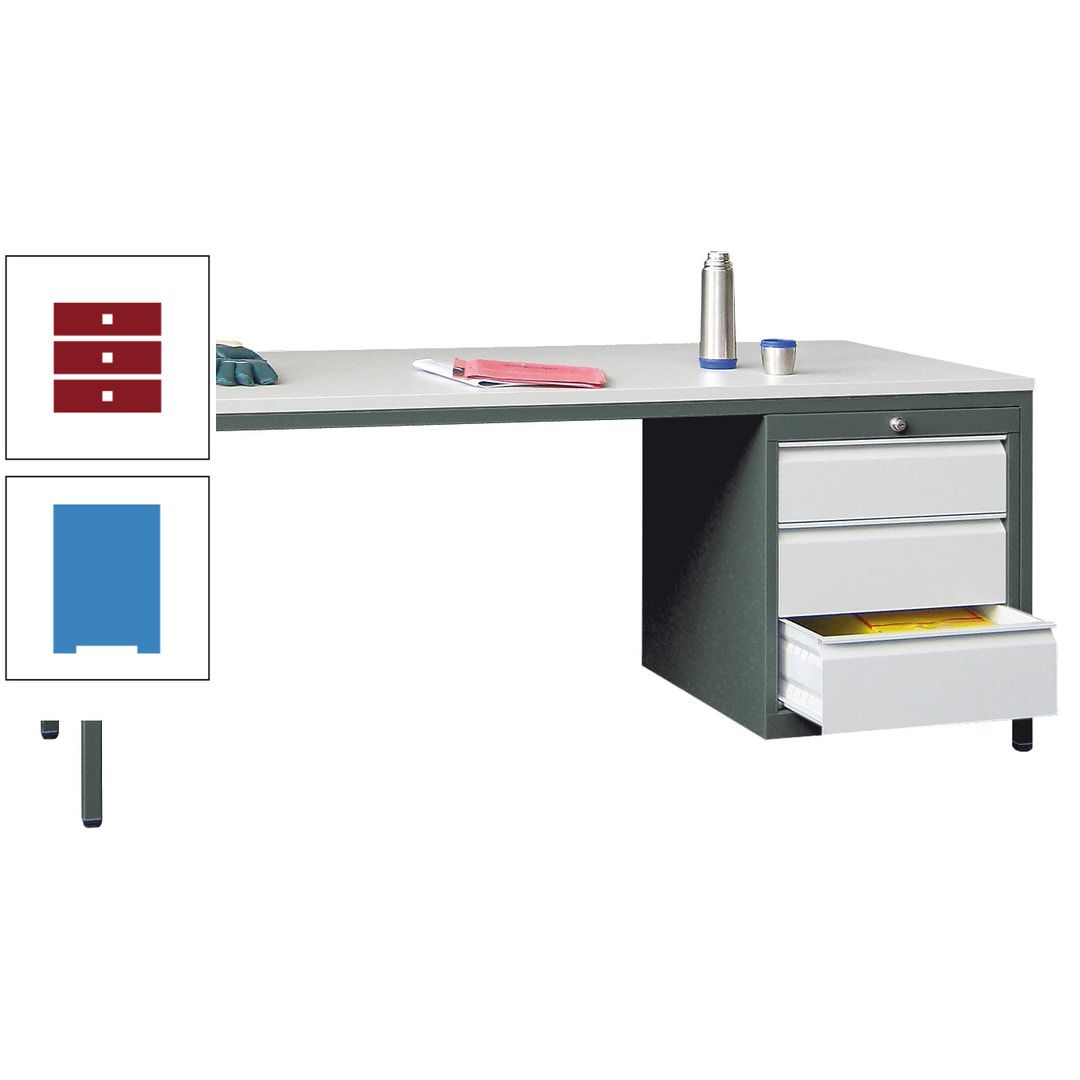 Meisterschreibtisch - 3 Schubladen 150 / 175 mm - 720 x 1.700 x 800 mm (HxBxT) - anthrazitgrau