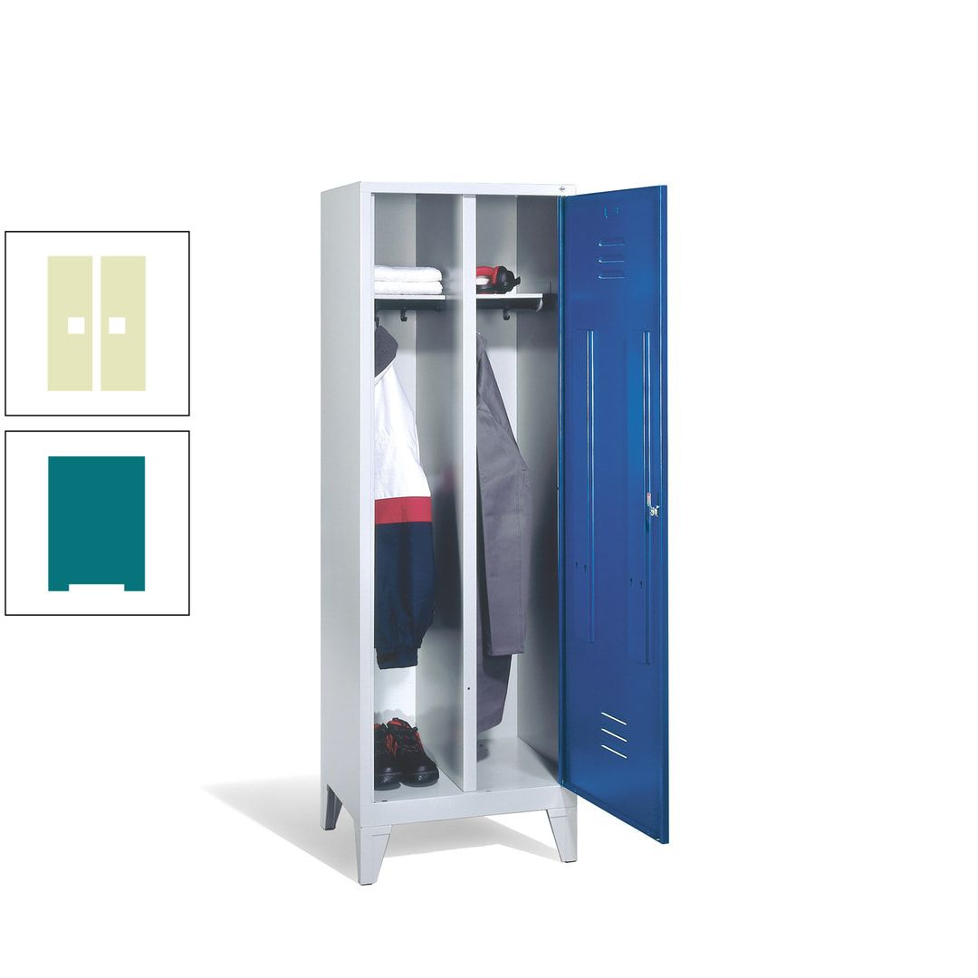 Doppel-Spind mit Großtür, Garderobenschrank mit Füßen, 2 Abteile a 300 mm, Korpus anthrazitgrau, Tür anthrazitgrau, 1.850 x 610 x 500 mm (HxBxT)