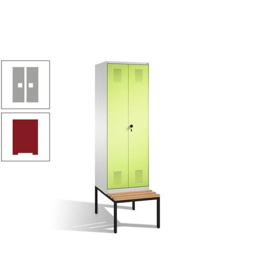 Doppel-Spind, Garderobenschrank, Buche Sitzbank untergebaut, 2 Abteile a 300 mm, Korpus anthrazitgrau, Tür anthrazitgrau, 2.090 x 600 x 815 mm (HxBxT)