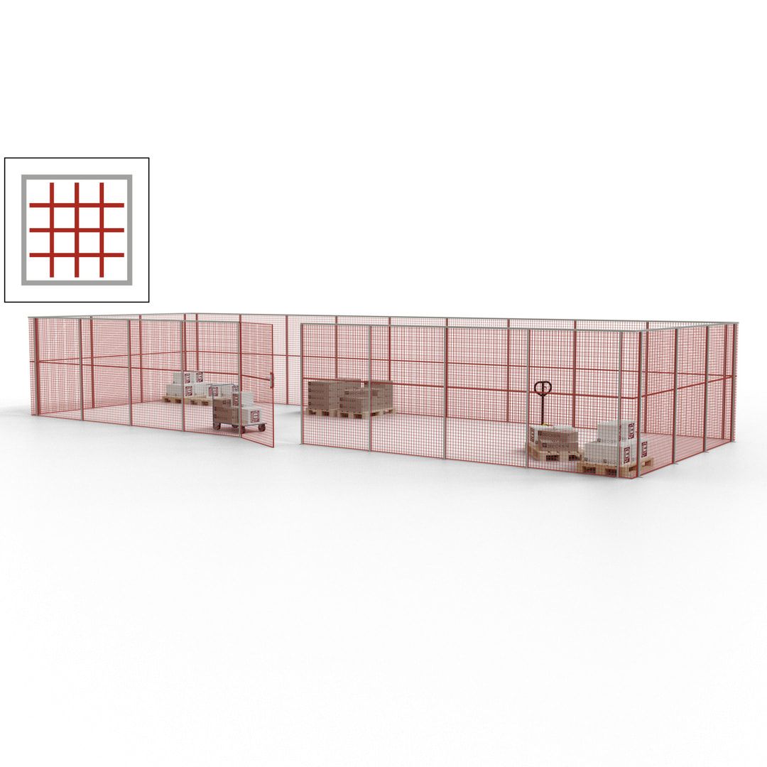 Maschinen Schutzgitter - Hallentrennwand - Sicherheitszaun - Tür - 36 m - 2.200 x 13.900 x 4.900 mm (HxBxT) - enzianblau