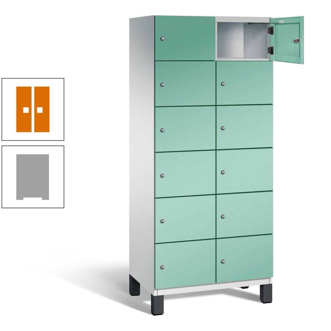Fächerschrank, Stahlschrank, 12 Fächer, Türöffnungsbegrenzer, Füße, 1.980 x 800 x 525 mm (HxBxT), Korpus anthrazitgrau, Front anthrazitgrau