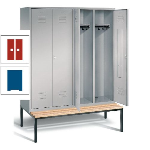 Doppel-Spindschrank, Buche Sitzbank untergebaut, 4 Abteile a 400 mm, Korpus lichtgrau, Tür anthrazitgrau, 2.090 x 1.590 x 815 mm (HxBxT)