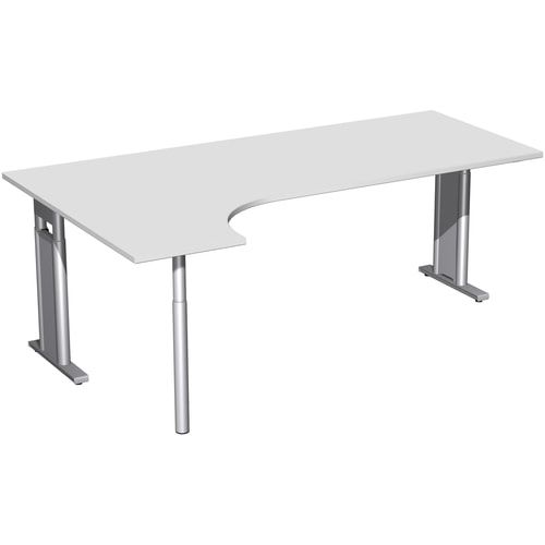 Eckschreibtisch, Ecke links, Füße einseitig verkürzt, C-Fuß Pro, höhenverstellbar, 680-820 x 1.600 x 1.200 mm (HxBxT), Dekor Ahorn