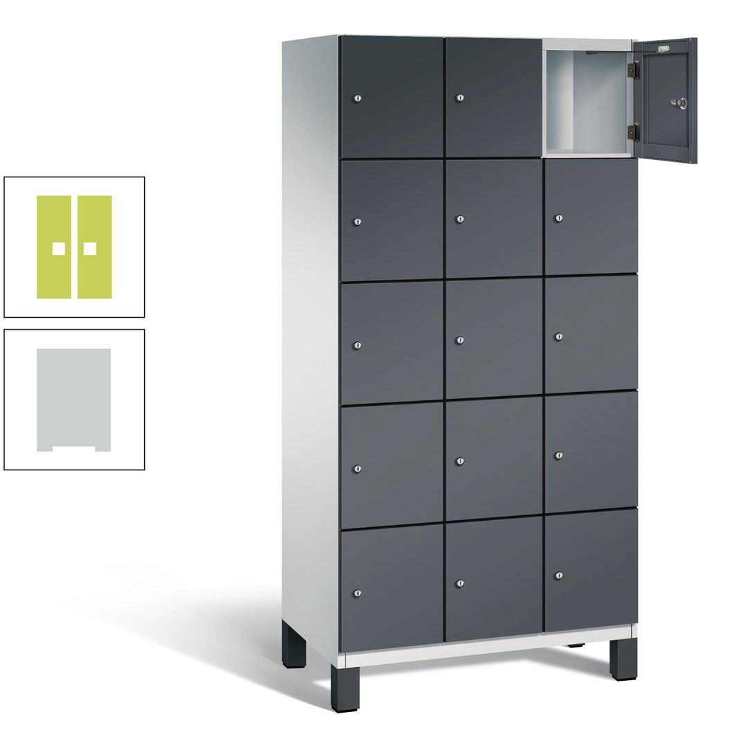 Fächerschrank, Stahlschrank, 15 Fächer, Türöffnungsbegrenzer, Füße, 1.980 x 900 x 525 mm (HxBxT), Korpus anthrazitgrau, Front anthrazitgrau