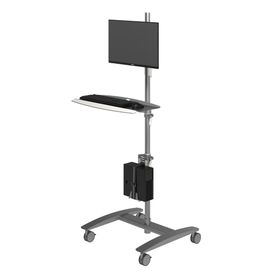 Dateneingabe-Trolley, Workstation, Arbeitsstation, Multimediastation, Monitorhalter, Computer, Rollen, 1.665 x 636 x 600 mm (HxBxT), Stahl, silber
