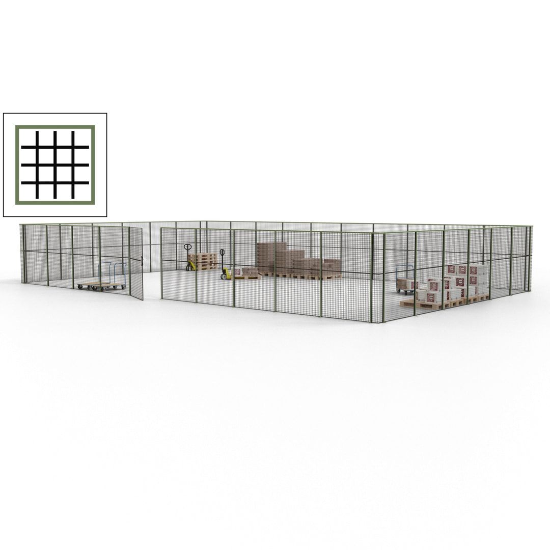 Maschinen Schutzgitter - Hallentrennwand - Sicherheitszaun - Tür - 48 m - 2.200 x 15.400 x 9.400 mm (HxBxT) - enzianblau