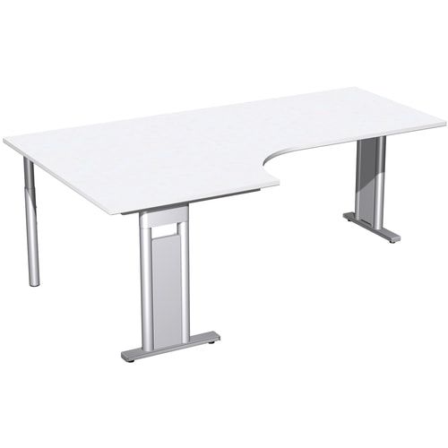 Eckschreibtisch, Eckteil 800 mm, Ecke links, Füße einseitig verkürzt, C-Fuß Pro, 720 x 1.600 x 1.200 mm (HxBxT), Gestell silber, Dekor Ahorn